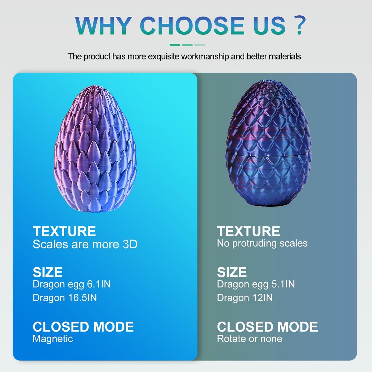 Dragon Eggs with Dragon Inside, 16.5 Inch Large 3D Printed Dragon Egg Articulated Dragon Crystal Dragon Executive Desk Toys Fidget Toy for Autism/ADHD (Green Purple Copper, with Egg)