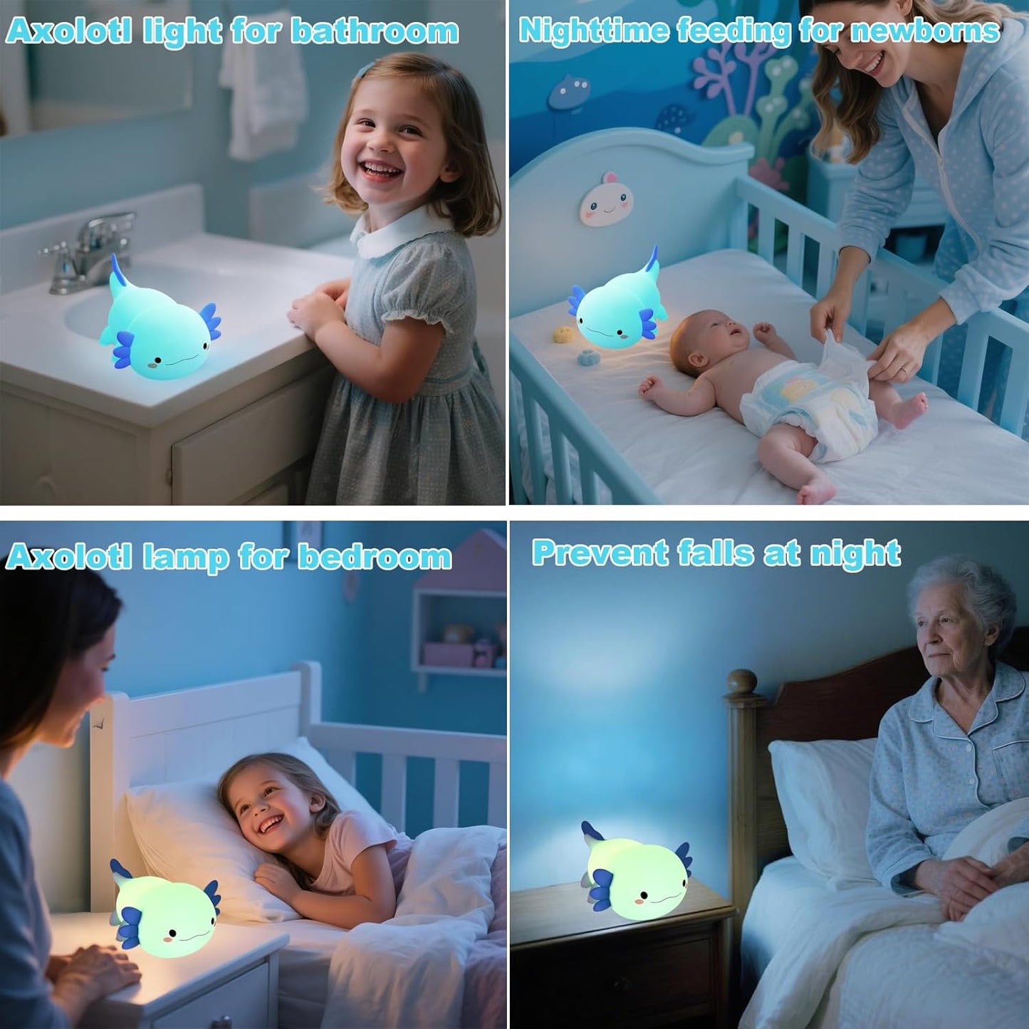 HAPPYBAG Axolotl Night Light,Cute Axolotl lamp Gifts for Kids,Dimmable Silicone Animal Nursery Night Light,Kawaii Rechargeable Bedside Touch Lamp,Baby Room Decor Axolotl Light
