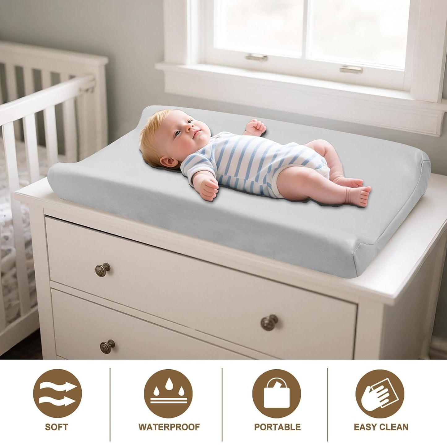 Owlowla Changing Pad Cover,Waterproof Changing Pad Covers-Soft Leather Diaper Changing Table Cover,Fits Standard Changing Pads for Baby Boy Girl（Light Gray）