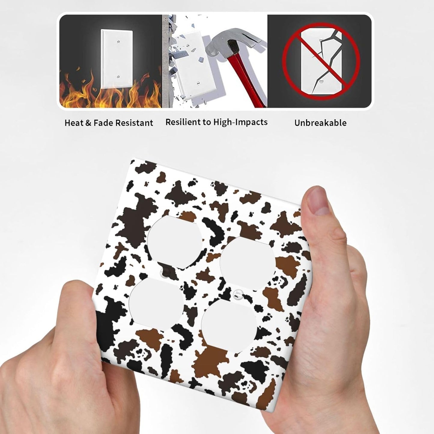 Outlet Covers Rustic Cowhide Highland Cow Milk Cow 2 Gang Double Duplex Decorative Light Switch Covers Electrical Wallplates Socket Faceplate For Farmhouse Home Decor