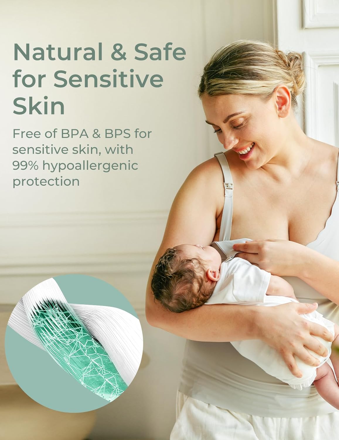 Momcozy Bamboo Disposable Nursing Pads, Advanced Blue Core for Ultra-Absorbent, Leakproof & 3D Design, Biodegradable for Sensitive Skin, Individually Wrapped, 120 Count