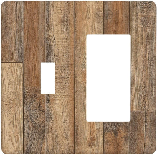 Outlet Covers Retro Rustic Brown Wood Grain 1 Toggle 1 Rocker Combination Decorative Wall Plate Electrical Switch Plates Light Switch Cover Plate For Farmhouse Cabin Decor