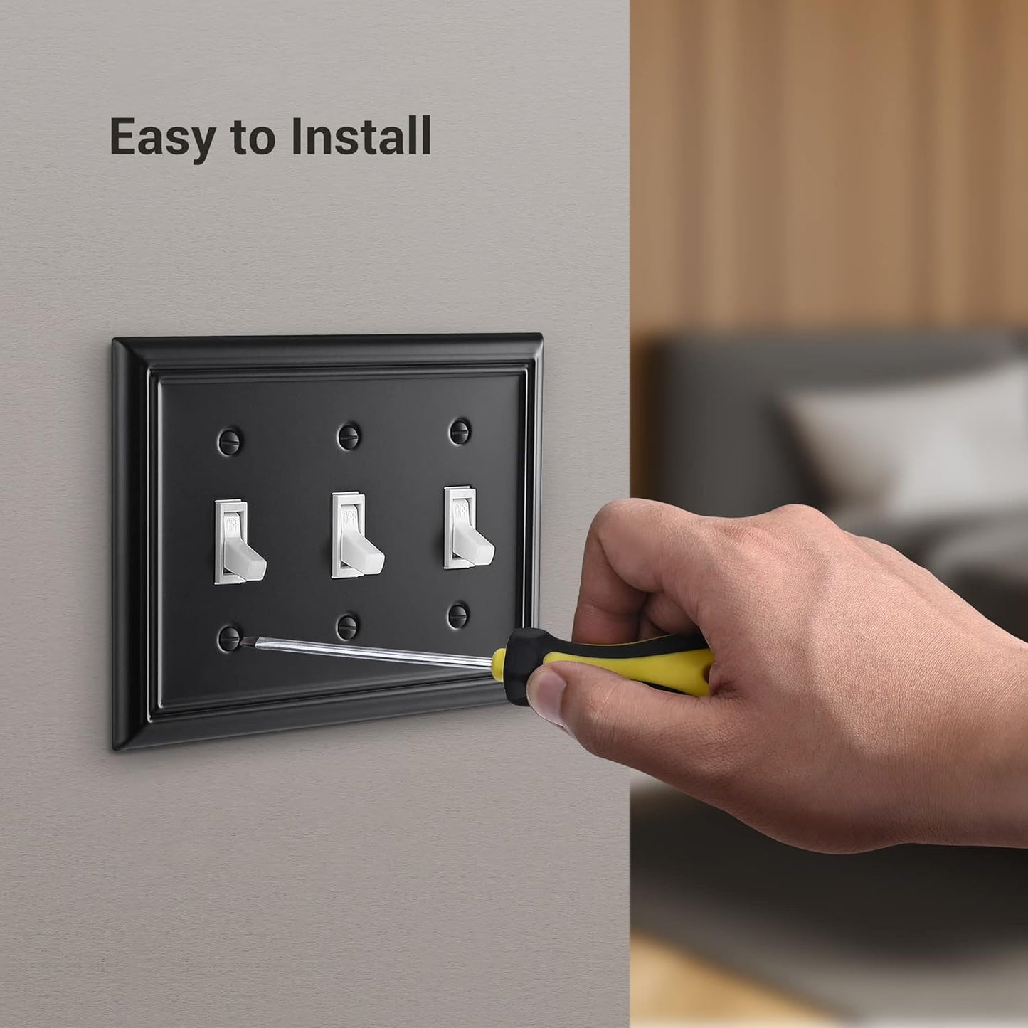 DEWENWILS Triple Toggle Wallplates, Black Light Switch Covers, Heavy Duty Metal Material, Pack of 2