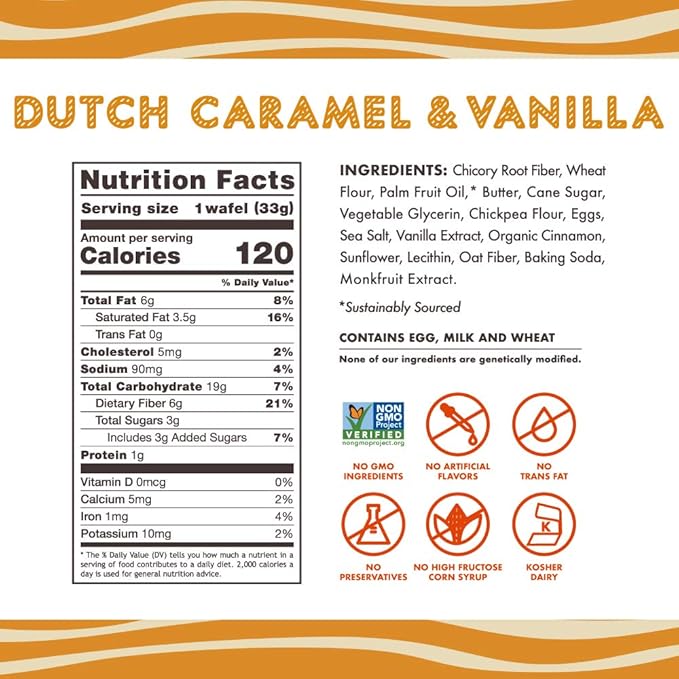 Rip Van Wafels Dutch Caramel & Vanilla Stroopwafels, Healthy Snacks, Non-GMO, Low Calorie, Low Sugar (3g), Office Snacks, Keto Friendly, 12 Count