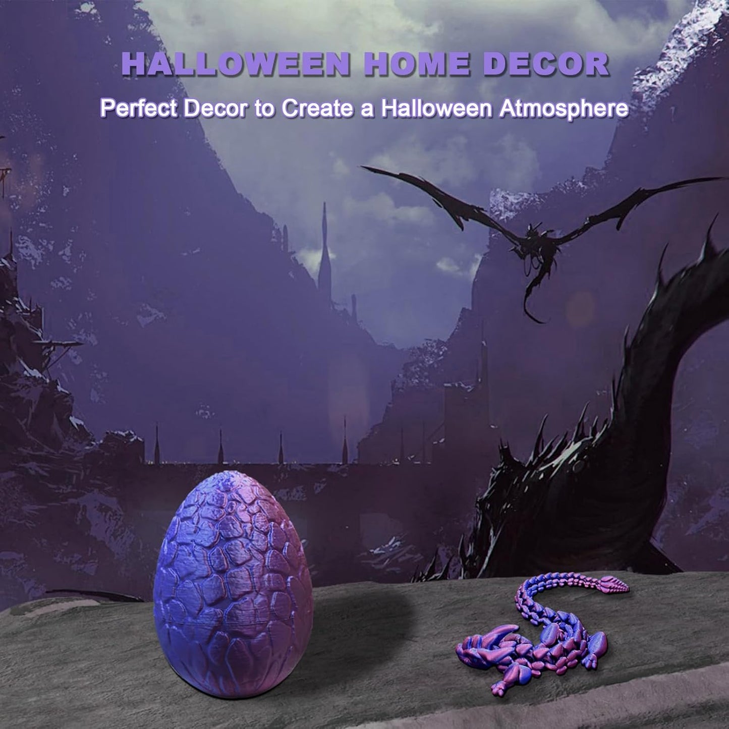 Dragon Eggs with Dragon Inside, 12" Full Articulated 3D Printed Dragon Fidget Toys, Home/Office Decor Executive Desk Toys Xmas/Easter Gift for Kids Dragon Lovers (Multicolors)