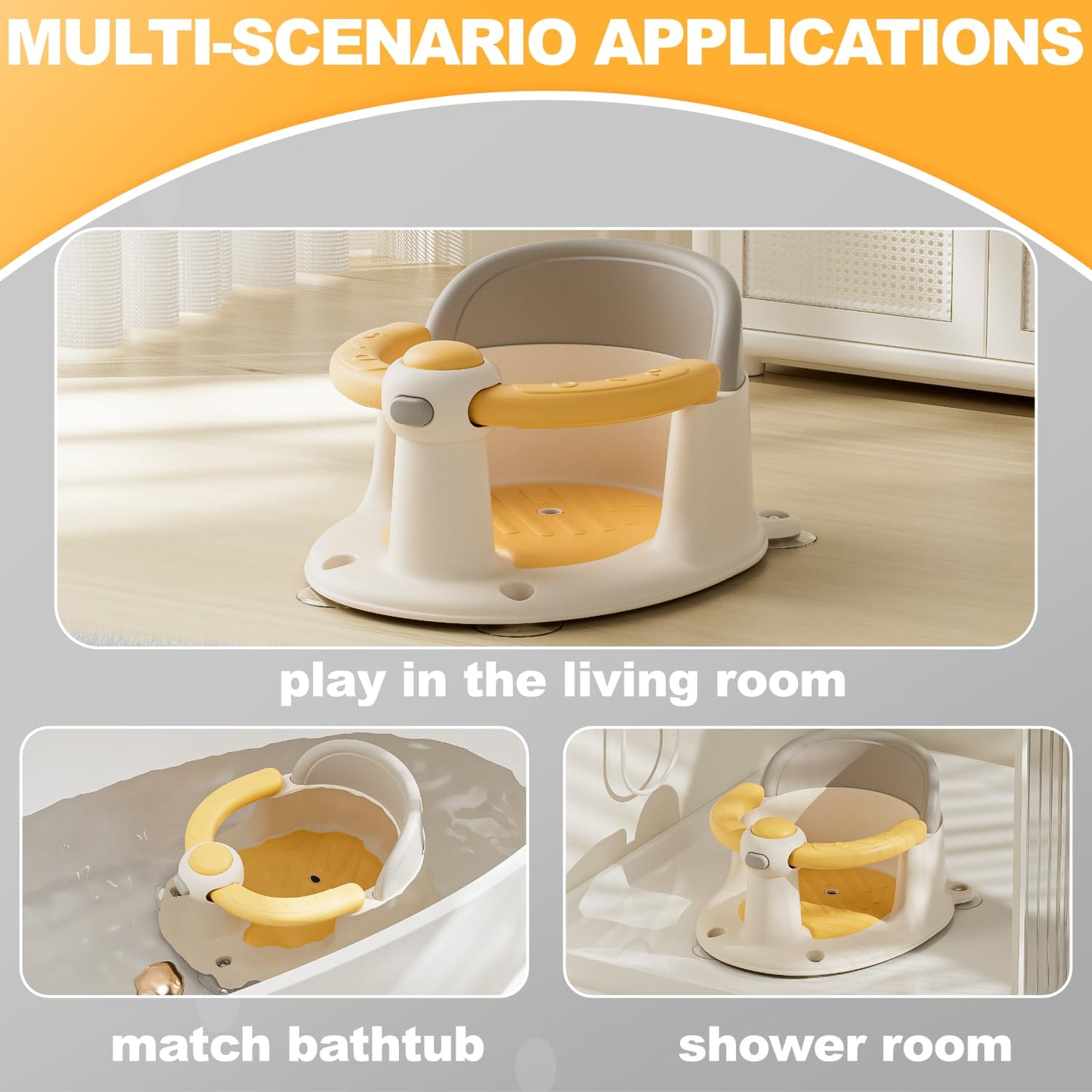 Baby Bath Seat 6 Months & up, Bath Seat for Baby, Infant Bath Seat with Suction Cups, Non-Slip, Detachable,Yellow