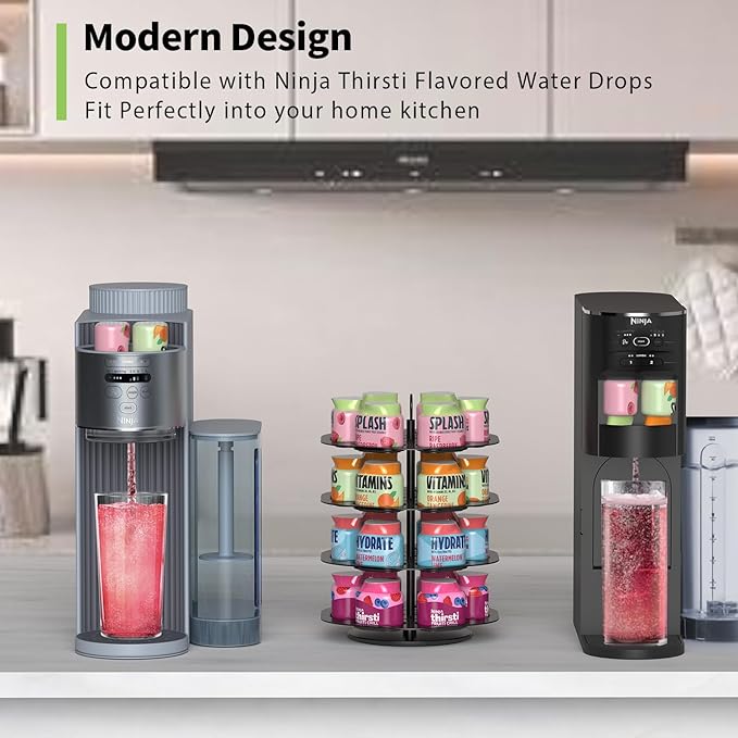 Flavor Pods Storage Holder, Turntable 360° 4-tier Flavored Water Drops Organiser, Compatible with Ninja Thirsti Drink System, Space-Saving Design, Easy to Access,Holds 24 Flavor Pods