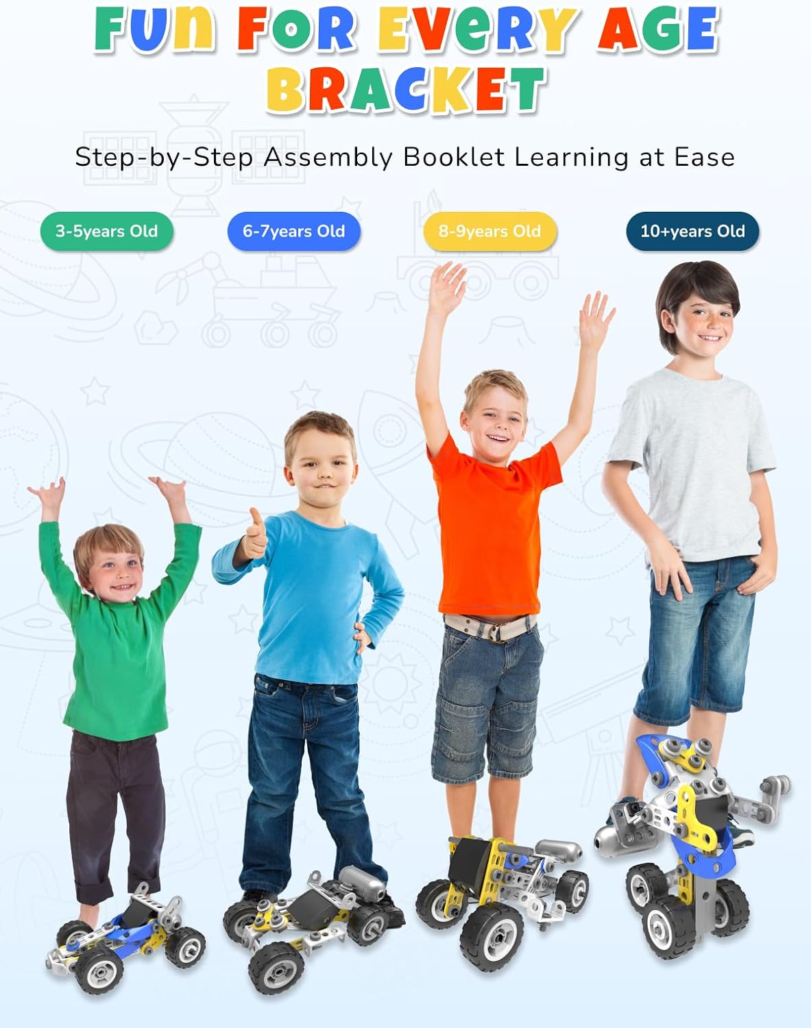 STEM Toys for 5 6 7 8+ Year Old Boy, 10 in 1 Electric Building Toys for Kids Ages 4-8 5-7 6-8, Educational Racing Construction Science Kit for Boys 4-6 8-10, Creative Activities Holiday Birthday Gift