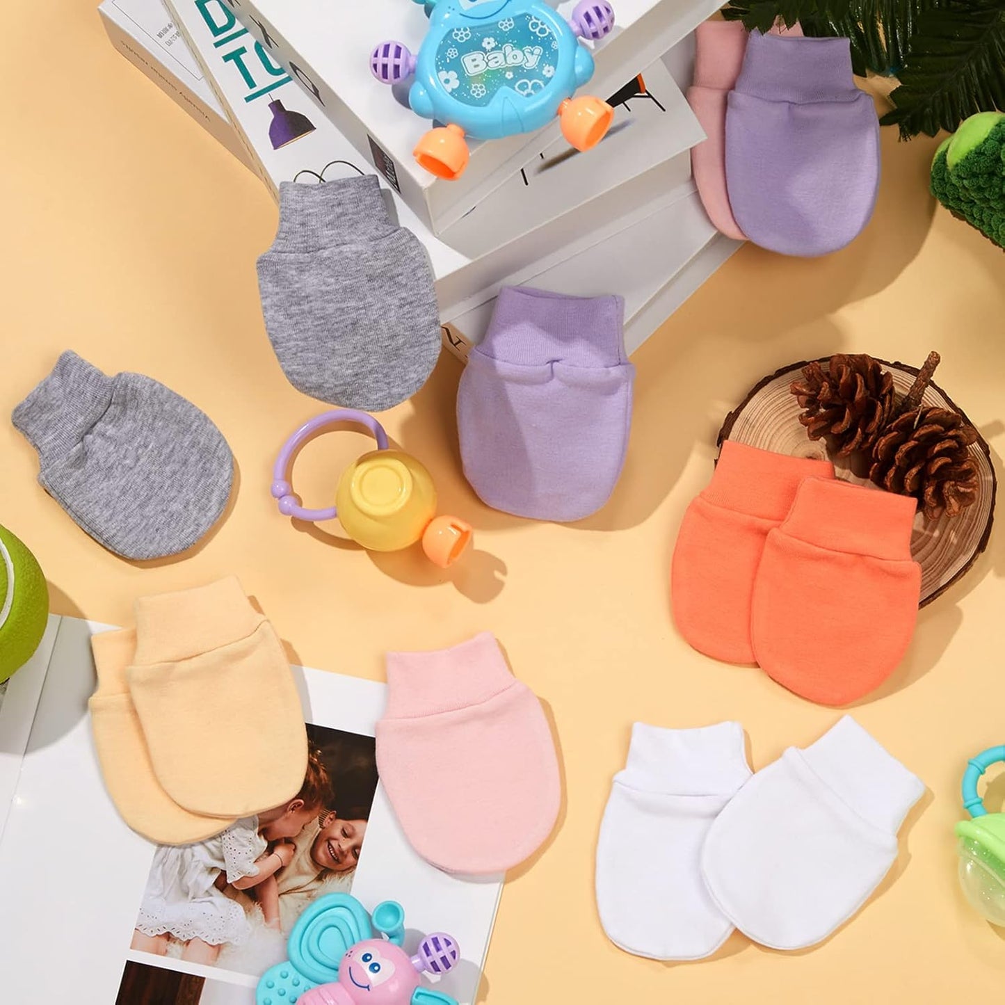 Geyoga 6 Pairs Newborn Baby Mittens No Scratch Gloves Infant Toddler Anti Scratch Essentials Unisex for 3-9 Months Girls Boys