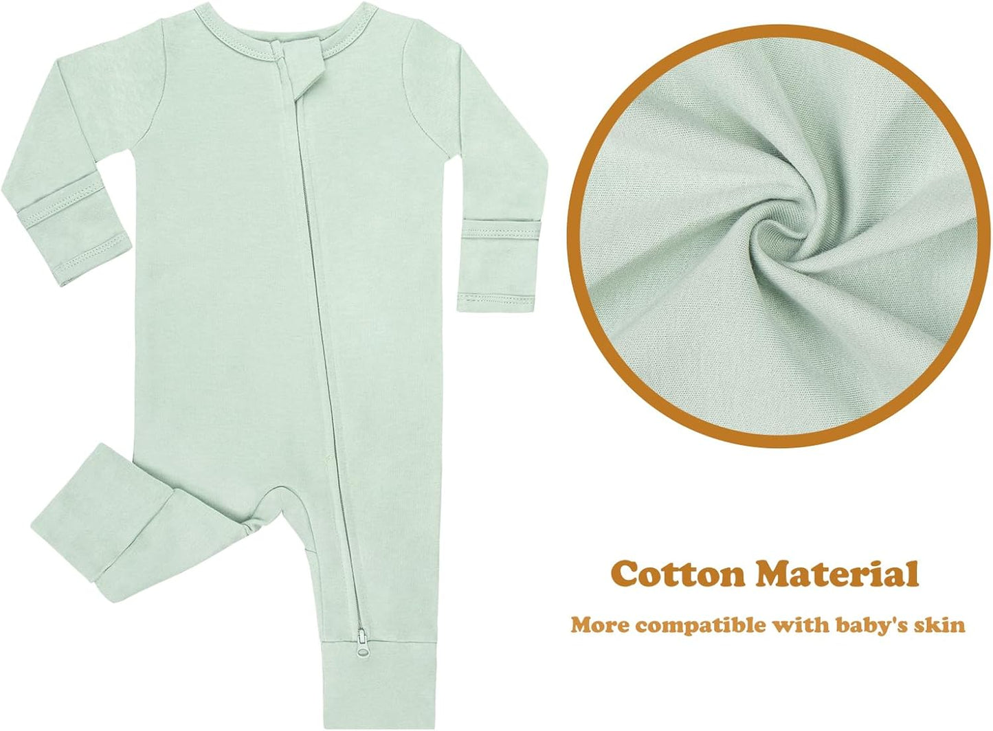 GUISBY Long Sleeve Cotton Pajamas Footless Baby Bodysuits with Zipper and Mittens 3-Pack for Boys Girls