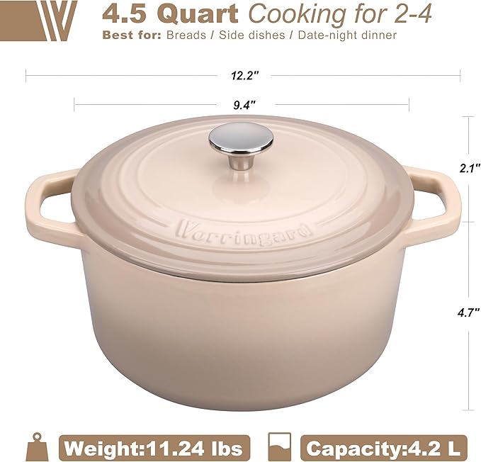 Enameled Cast Iron Dutch Oven Pot with Lid, for Bread Baking, Round Bread Oven- include Sourdough Bread Baking Supplies Set, 4.5QT, Latte