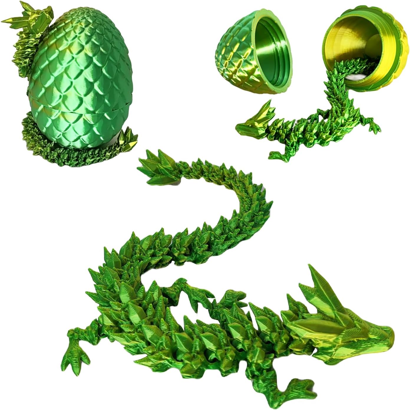 3D Printed Dragon Egg, 3D Printed Articulated Dragon Eggs with Dragon Inside, Crystal Dragon Fidget Toy, Adults Fidget Toys, Mystery Dragon Egg for Autism and ADHD（Laser Yellow Green Mini）