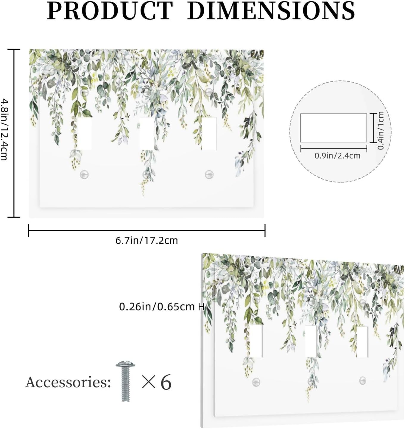 Decorative Switch Plates Boho Farmhouse Flower Leaf Sage Green 3 Gang Wall Plate Triple Toggle Light Switch Cover Faceplate Electrical Wall Panels for Bedroom Cabin Decor