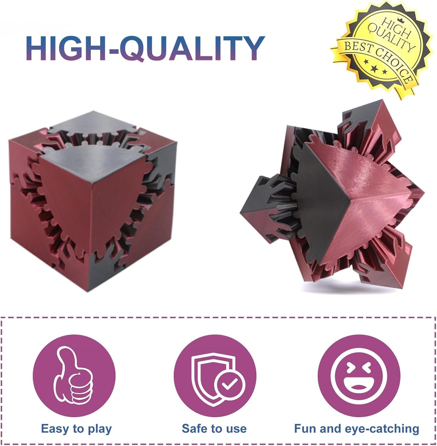 Gear Sphere Gear Cube 3D Printed Gear Ball Spin Cube Fidget Toy Relieving Stress & Anxiety, Fidget Cube GearSphere Desk Toy, Whirling Wonder Fidget for Sensory and Autism (Laser Black Red)