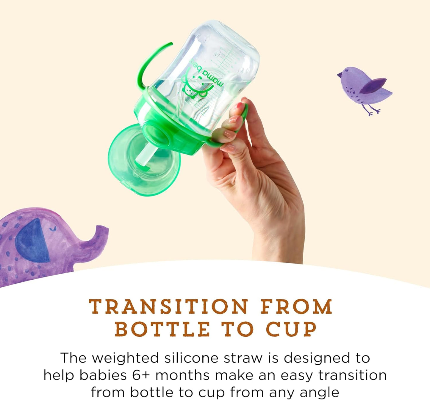 Amazon Brand - Mama Bear Silicone Weighted Straw Sippy Cup, 9 Ounces, Pack of 4, Blue/Green