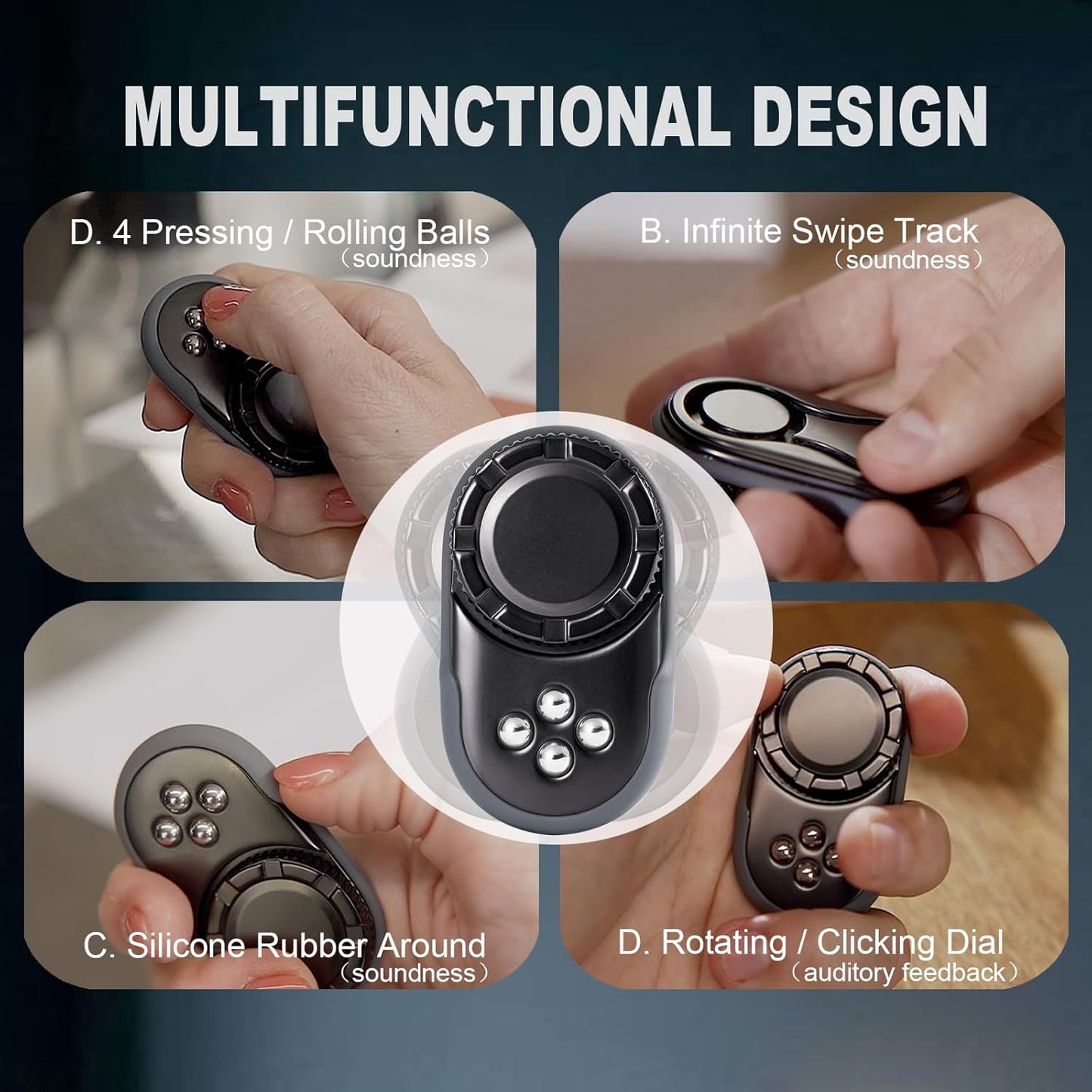 Fidget Toys Adults, OPPKIE Handheld Metal Desk Sensory Fidgets Toy Promotes Focus for Home Office Outdoors, Satisfying Toy for Men Teens Adults, Stress Pressure Anxiety Relief Tools (Black)