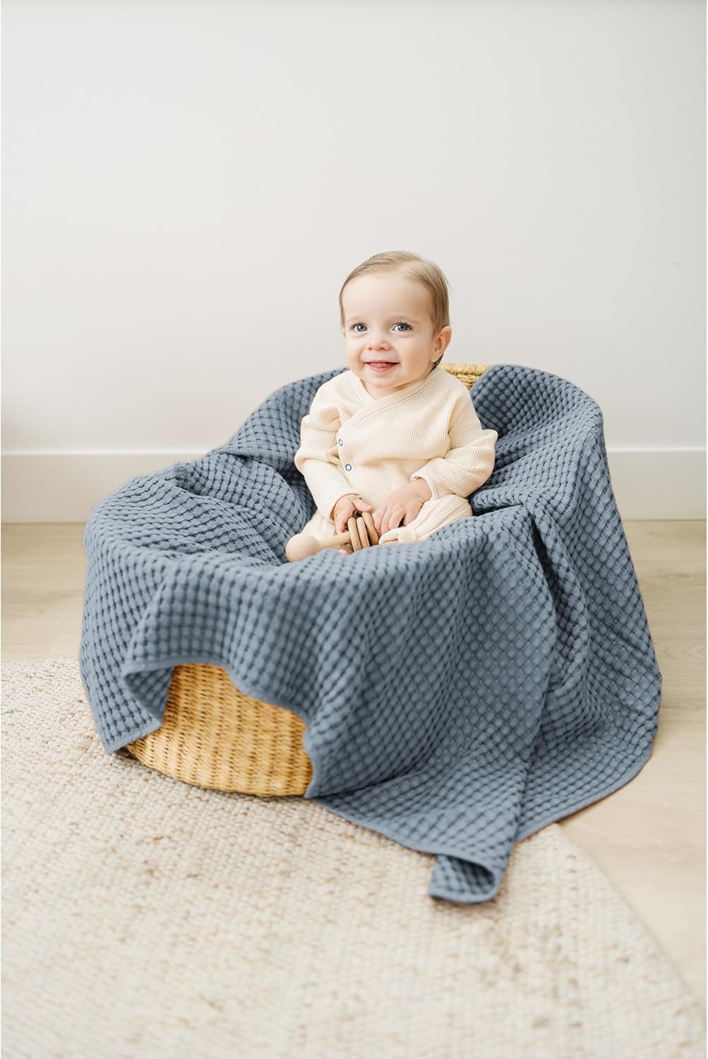 Konssy Waffle Baby Blanket - Soft & Cozy Nursery Swaddle Blanket, Lightweight Toddler Throw for Boys & Girls, Ideal for Wrapping(Blue)