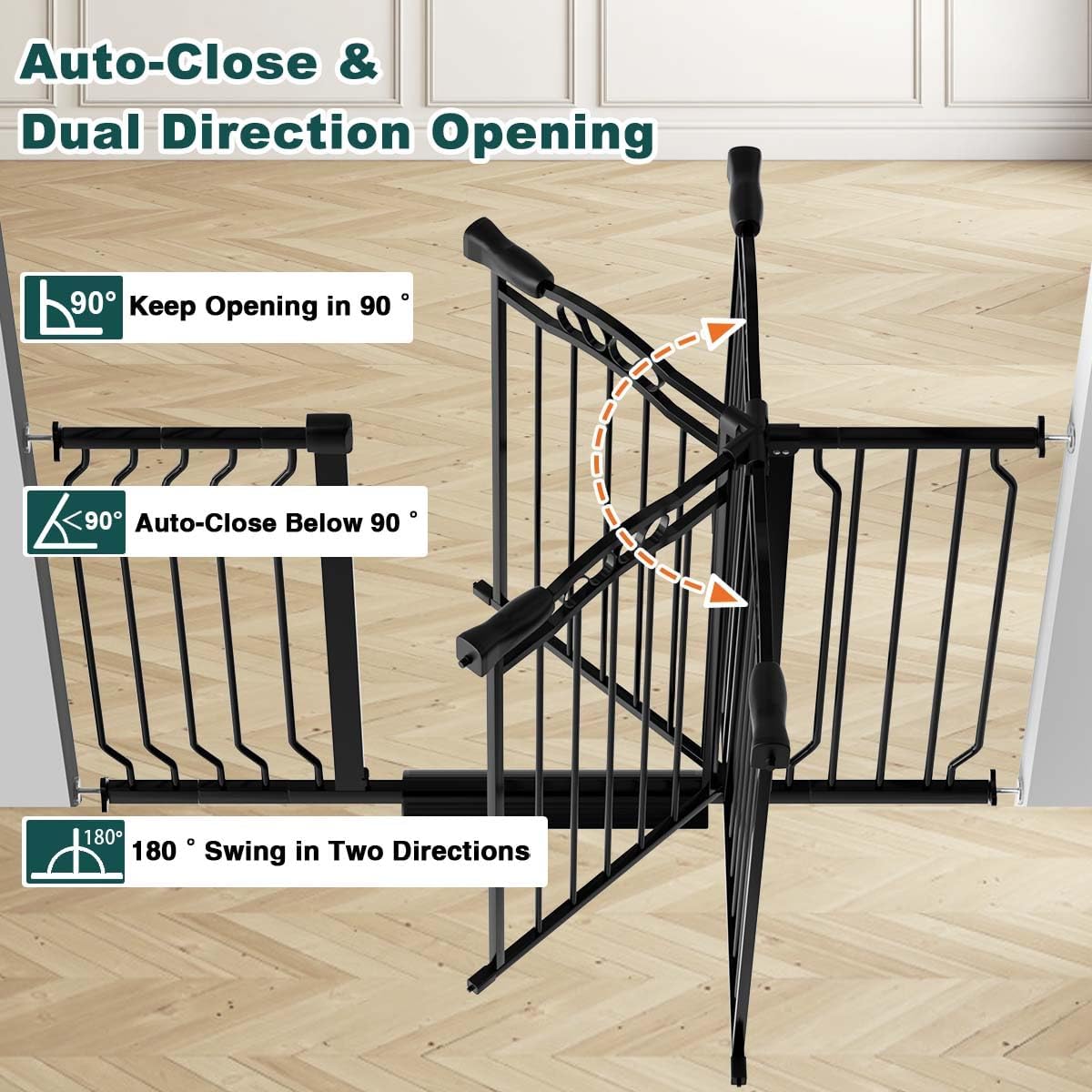 Fairy Baby 29.5"-43.7" Extra Wide Baby Gate for Dog, Pressure Mounted Pet Gate for Stairs & Doorway, Dog Barrier for Home Indoor, Kids Puppy Cat Gate, Metal Child Safety Proof Garden Gate, Black