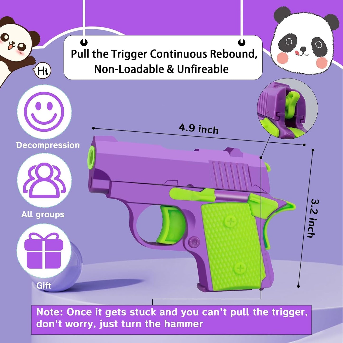 1911 3D Printed Small Pistol Toys Gravity Gun Toy Pístol Fidget Toys Adults Stress Relief Pistol Toy Sensory Toys for Kids Friends Christmas Birthday Gift-Purple