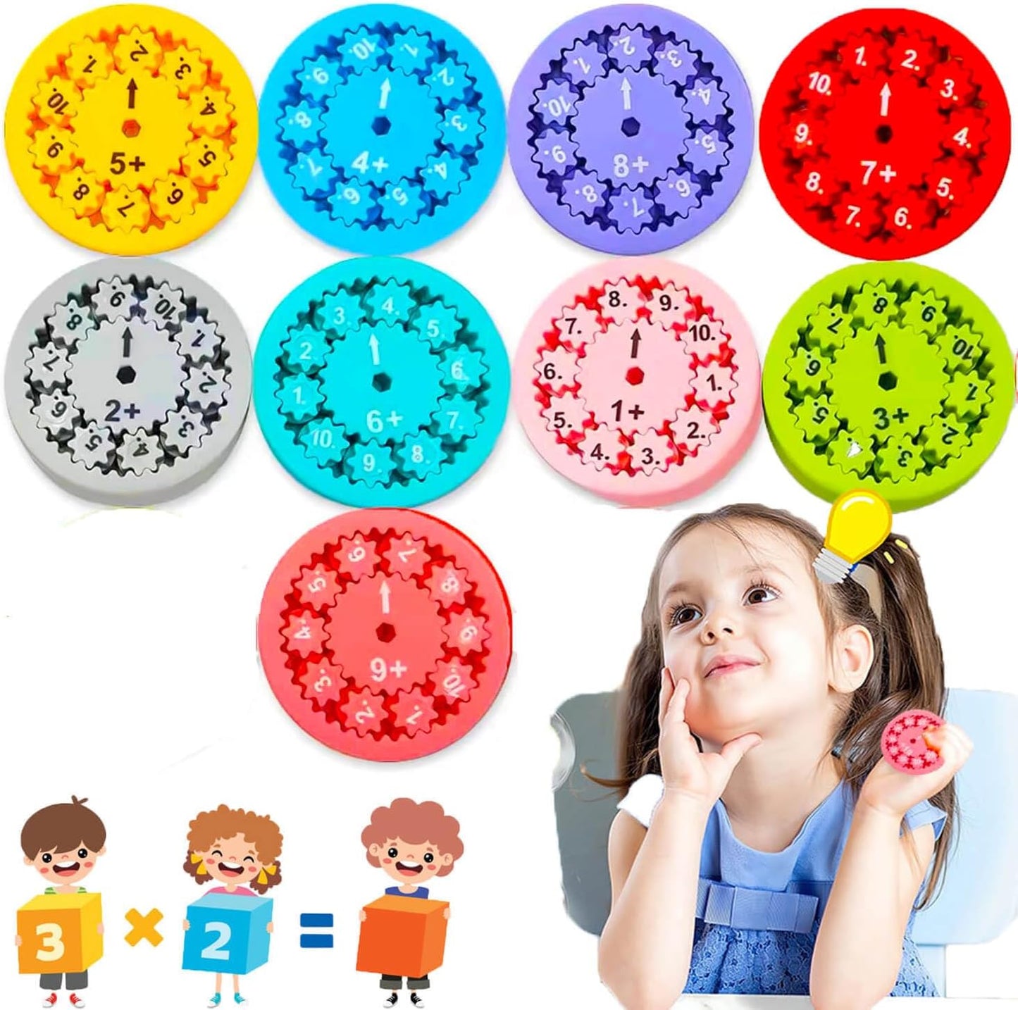 Math Fidget Spinner,Educational Math Fact Fidget Spinners - Learn Division & Multiplication -Math Learning & Education Toys Game (Add Or Subtract 9pcs)