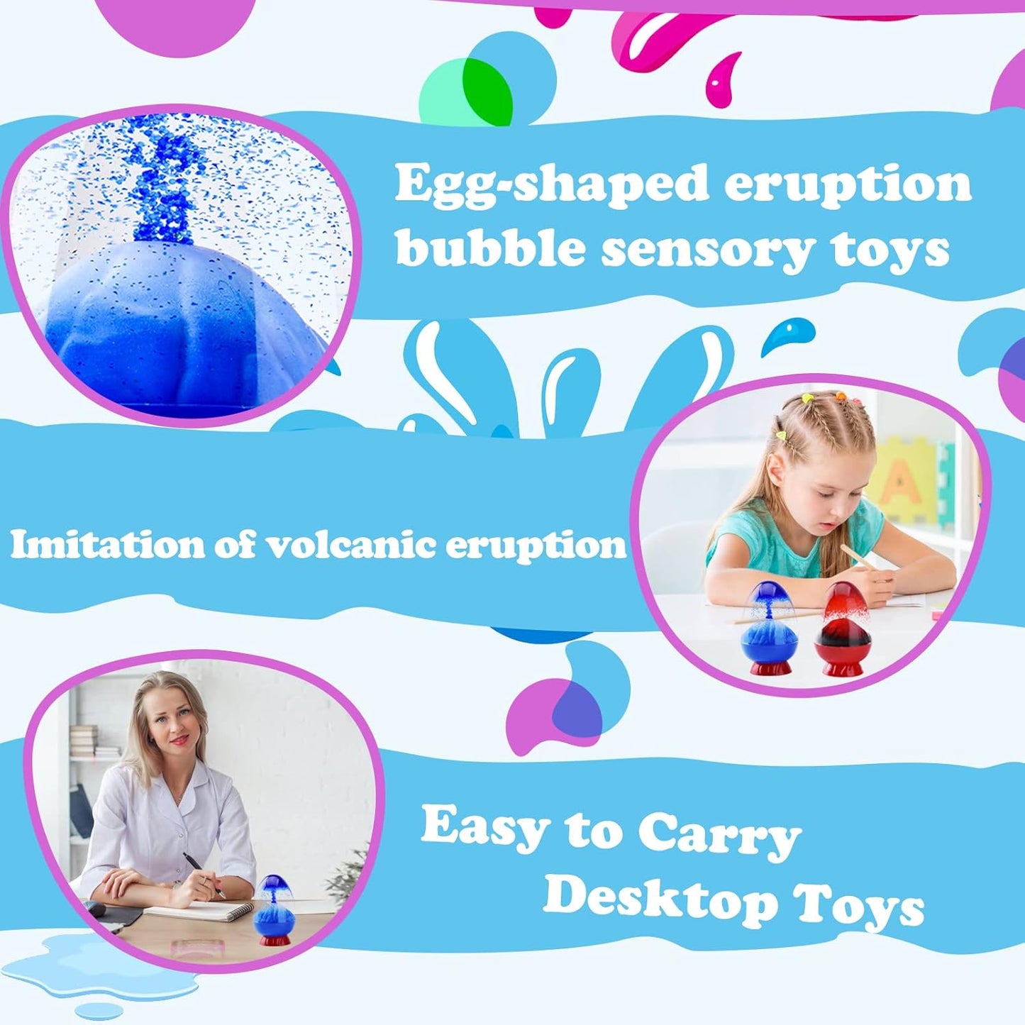 Egg-shaped liquid Motion bubble machine from The bottom up to erupt imitation volcanic toys Sensory Fidget Toys （2pcs in a pack）