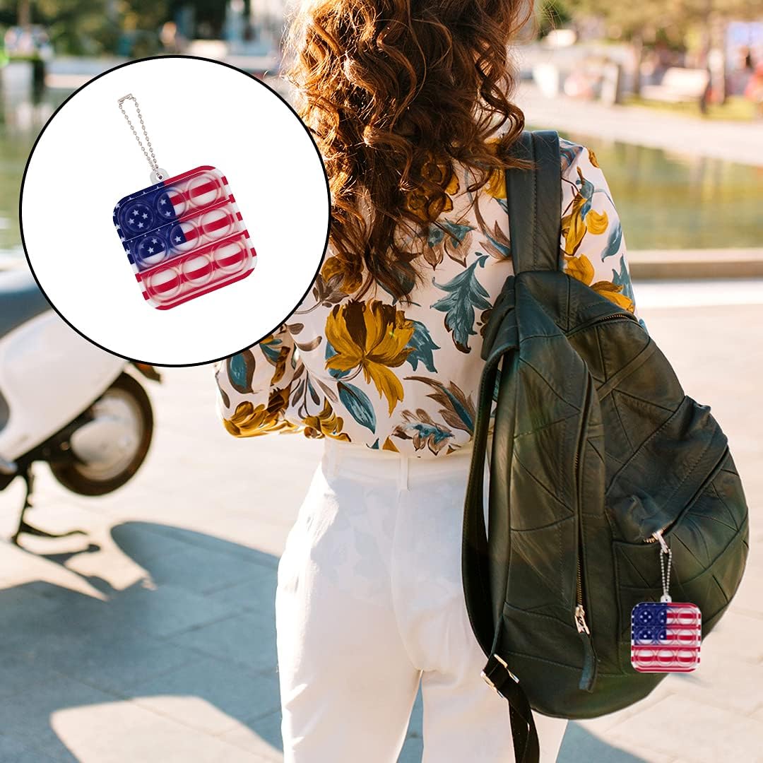 Pop It Fidget Necklace, Mini Fidget Toy Keychain, Simple Dimple Popper, Anxiety Relief Toys, Small Push Pop Bubble Sensory, Sensory Necklace Toys for Boys and Girls (American Flags)