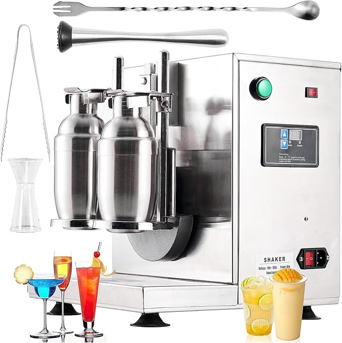 "Automatic Electric Milk Tea Shaking Machine, Double Frame, High Efficiency, Intelligent Control, Stainless Steel, 400r/min, 750ml Cups, Wide Application"