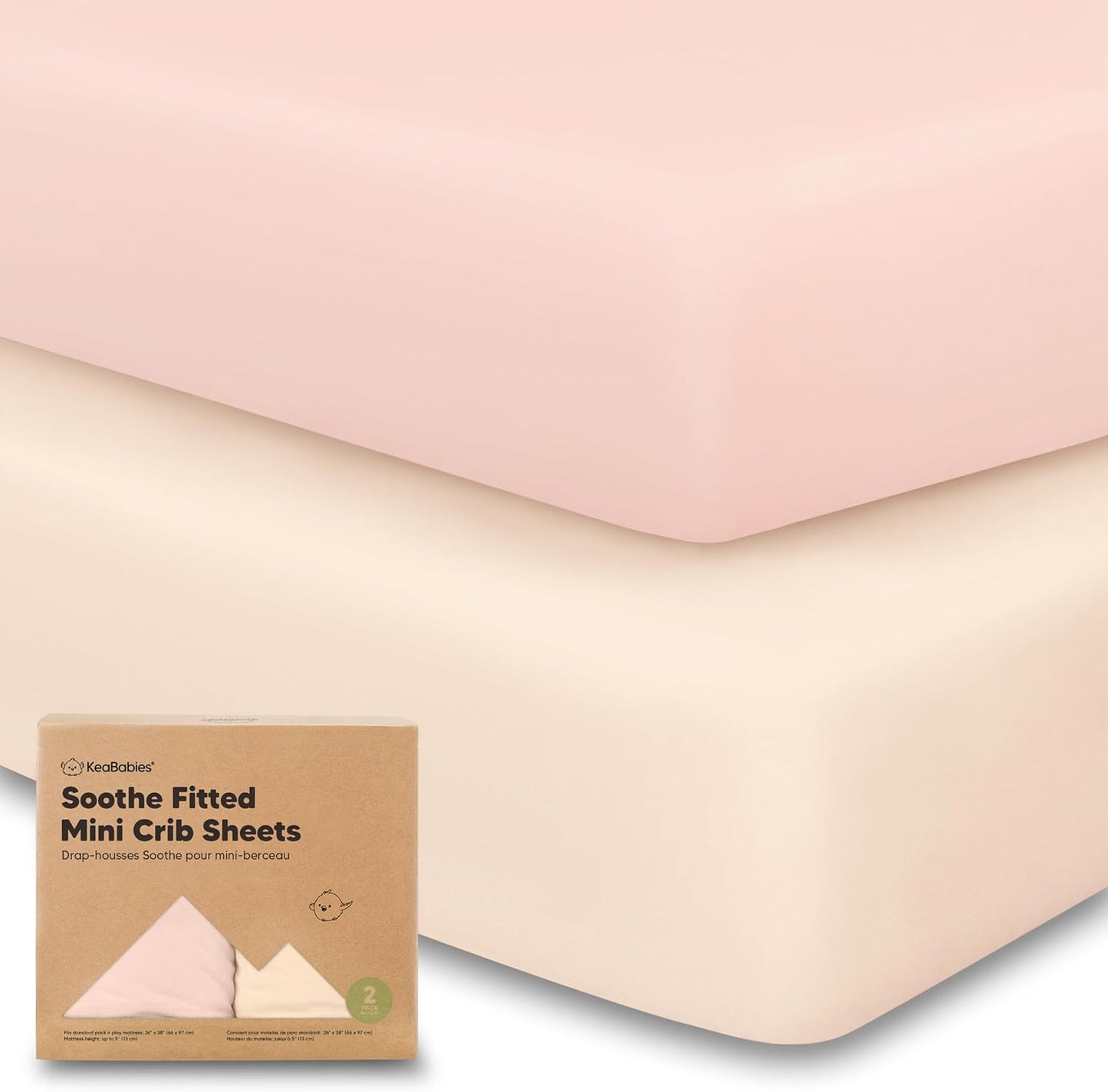 2-Pack Mini Crib Sheets Fitted - 38x26 Pack N Play Sheets for Pack and Play Mattress, Organic Cotton, Soft & Breathable Playard Bedding, Neutral Mini Toddler Bed Cover for Boys, Girls (Cameo)