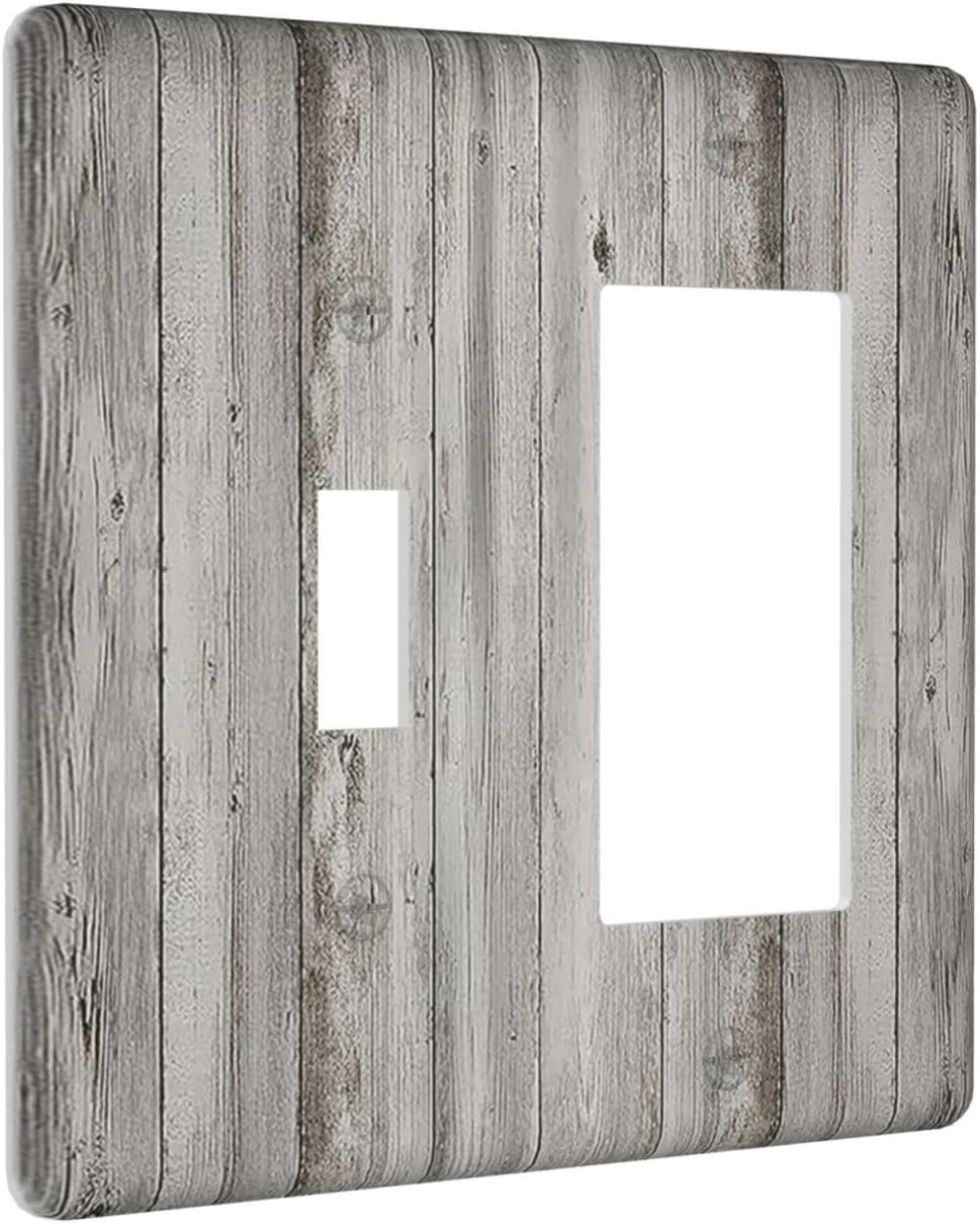 Outlet Covers Farmhouse Rustic Grey Barn Door Wood 1 Toggle 1 Rocker Combination Decorative Wall Plate Electrical Switch Plates Light Switch Cover Plate for Bedroom Cabin Decor