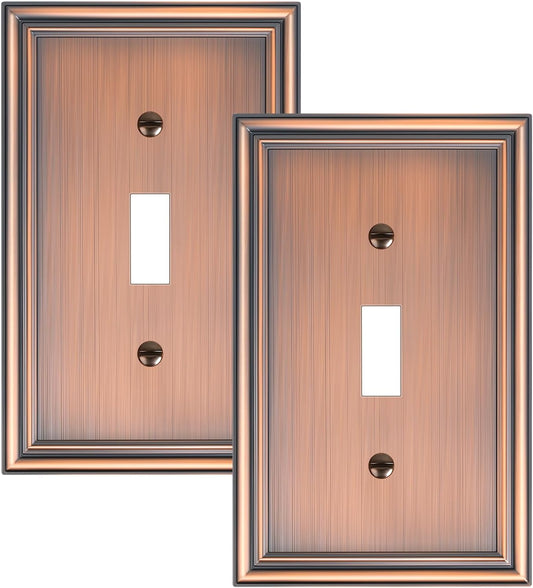 2-Pack Single Toggle Light Switch Cover Plate, Durable Solid Zinc Alloy Decorative Switch Plate Covers, Antique Copper 1 Gang Wall Plate, Corrosion Resistant