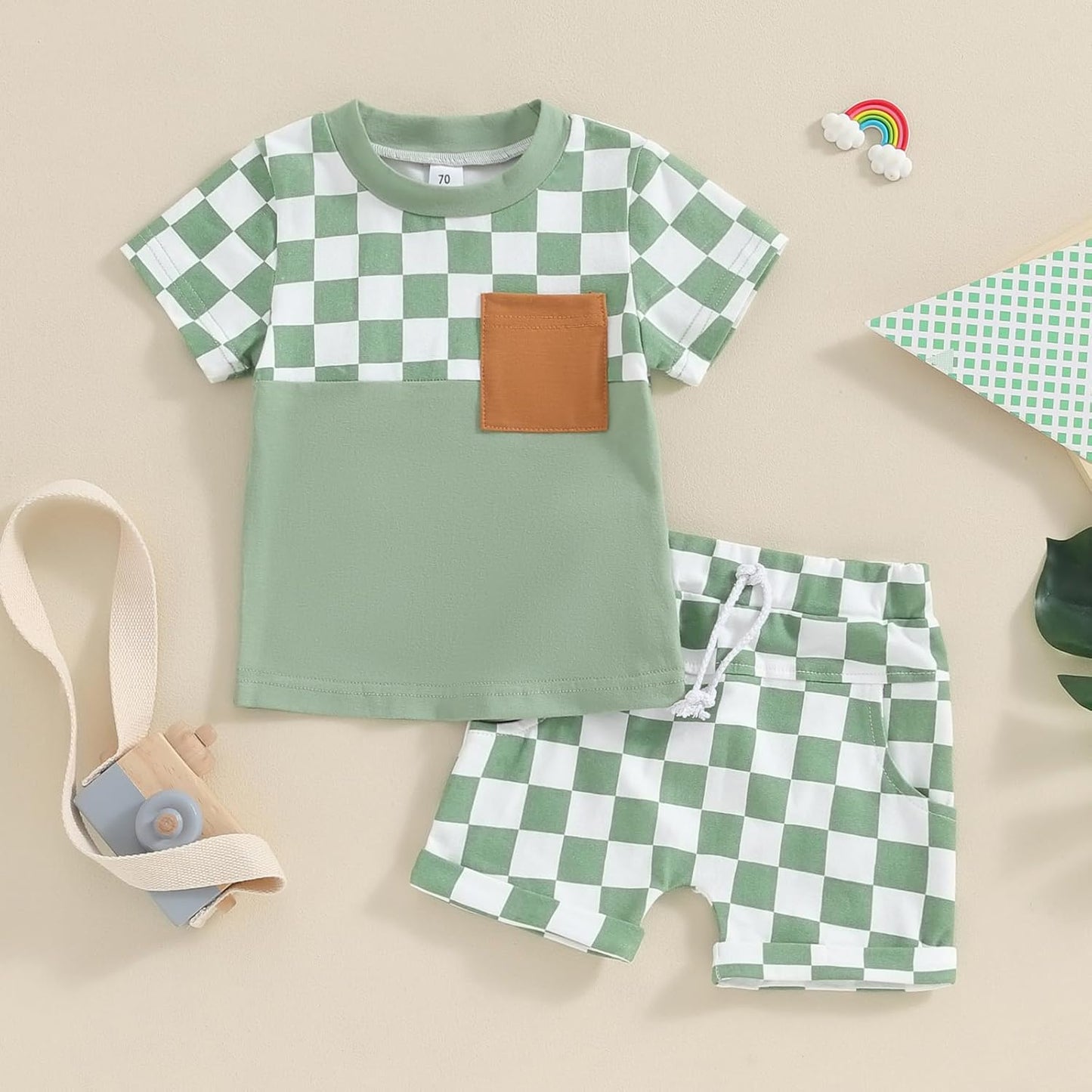 fhutpw Baby Toddler Boy Clothes Summer Outfits 6 12 18 24 Months Patchwork Short Sleeve T Shirt & Shorts Sets with Pockets