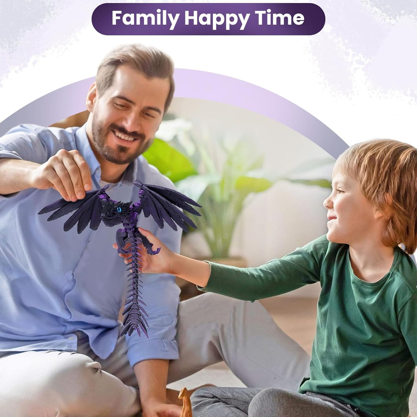 3D Printed Dragon with Wings,3D Printed Animals Toy,3D Printed Flexible Dragons,Crystal Dragon Fidget Toys,Full Articulated Dragon Crystal Dragon (Purple Black)