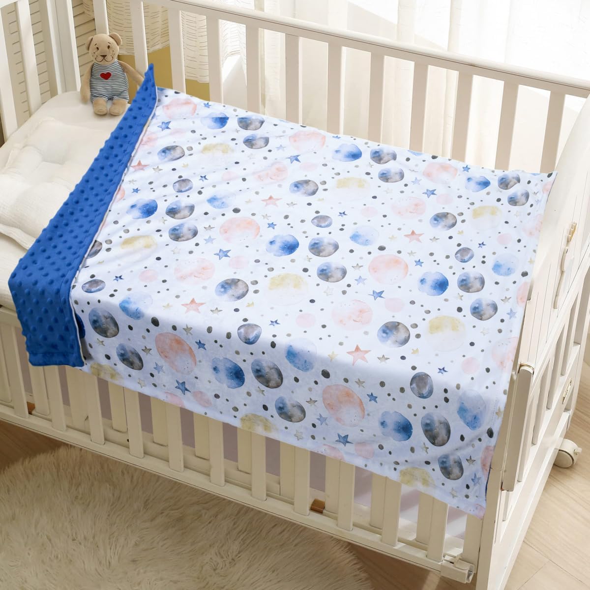 Baby Blankets for Unisex Boys Girls, Super Soft Nursery Minky Blankets, 30 x 40 inch Outer Space Printed Bed Throws Newborn (Color Planet)