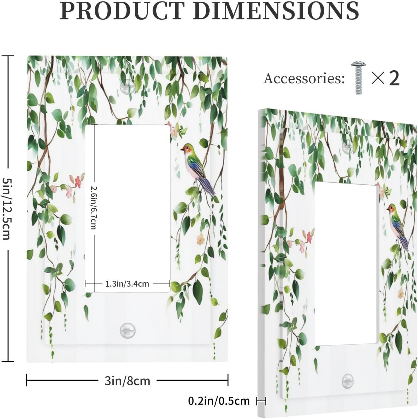 Decorative Outlet Covers Green Leaves Bird Eucalyptus Sage Plant 1 Gang Single Rocker Light Switch Cover Plate Wall Plates Gfci Faceplate For Bed Room Living Room Decor