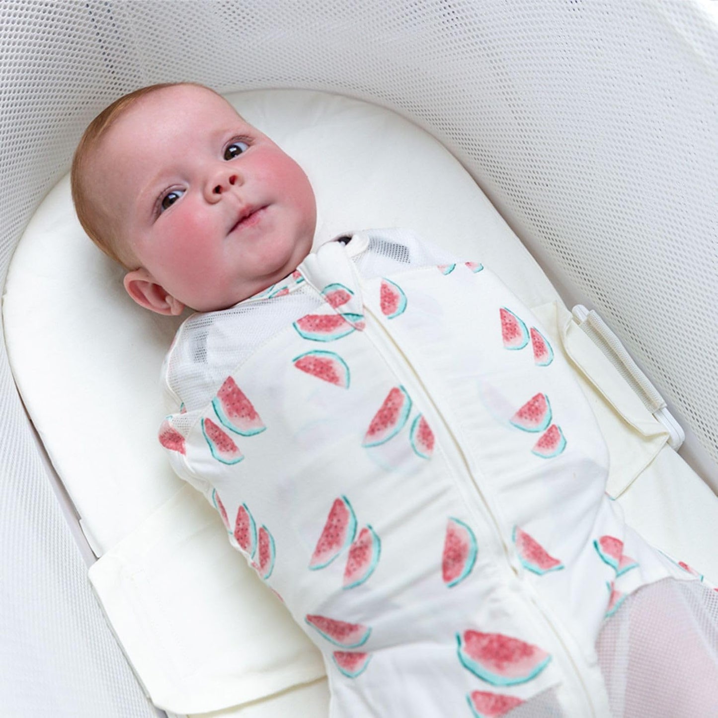 Happiest Baby SNOO Sleep Sack - 100% Organic Cotton Baby Swaddle Blanket - Doctor Designed Promotes Healthy Hip Development (Ivory Watermelons, Medium)