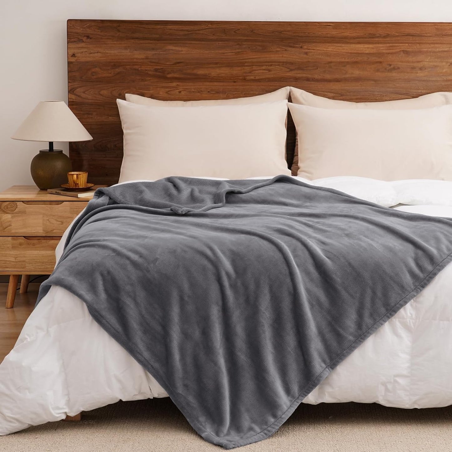 PHF Ultra Soft Fleece Throw Blanket, No Shed No Pilling Luxury Plush Cozy 300GSM Lightweight Blanket for Bed, Couch, Chair, Sofa Suitable for All Season, 50" x 60", Grey