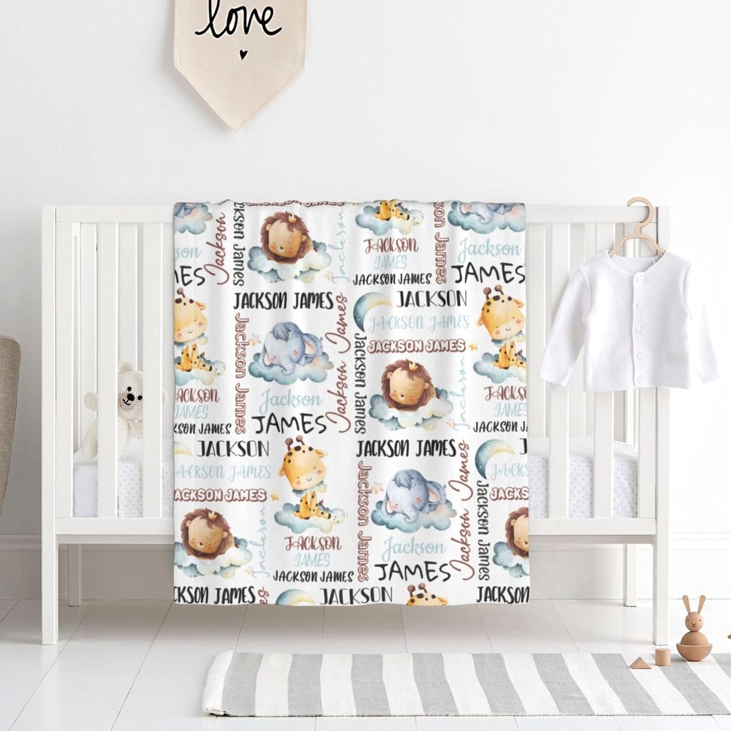 Personalized Baby Blanket for Boys, Custom Baby Blanket with Name, Safari Animal Blanket Name Baby Blanket, Safari Animal Swaddle Blanket for Toddlers Kids Newborn