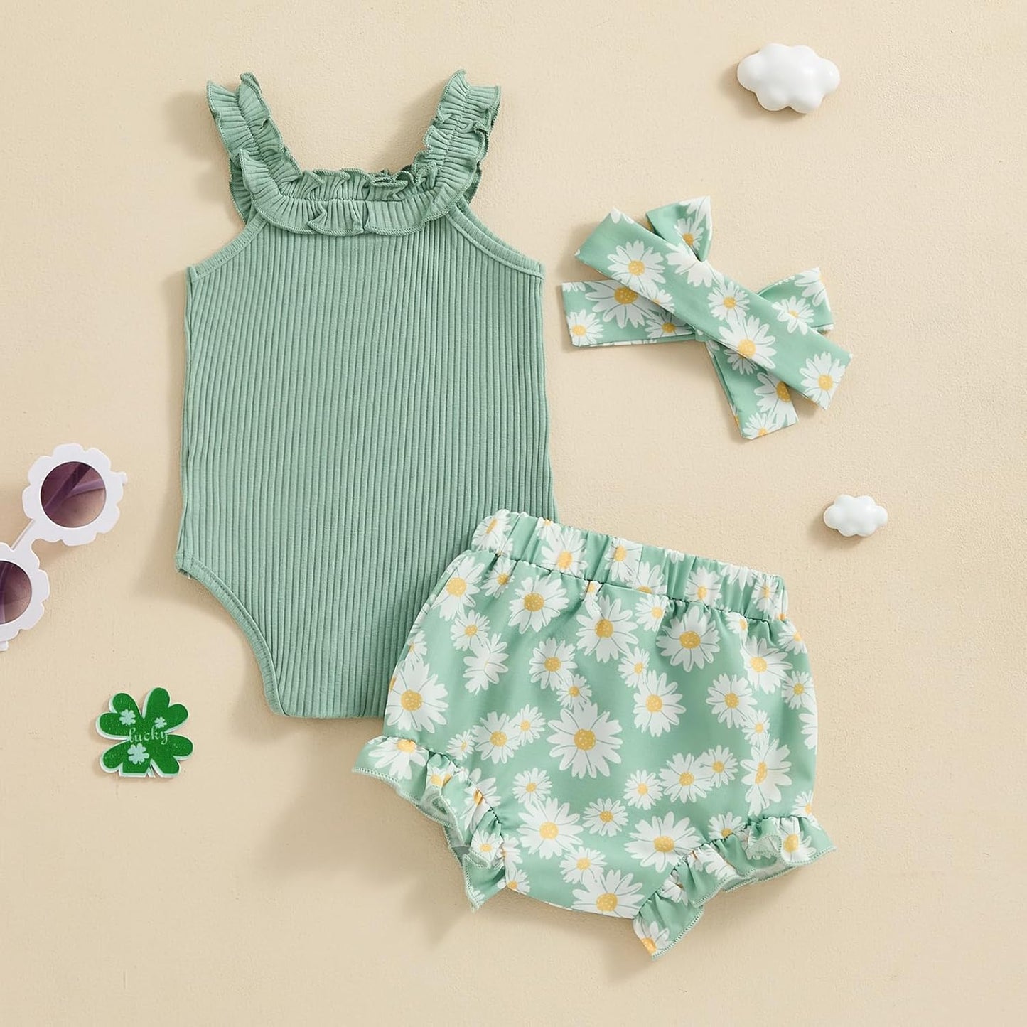 fhutpw Baby Girl Clothes Summer Cute Outfits 3 6 12 18 Months Spaghetti Strap Romper & Floarl Shorts Sets