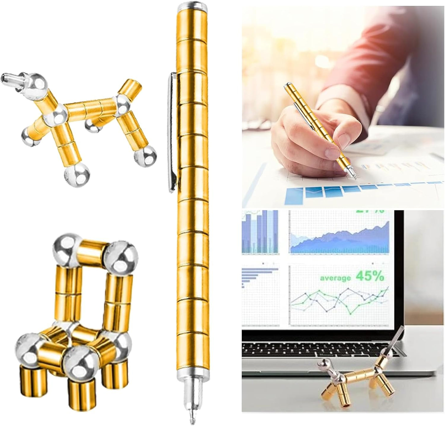 Fidget Pen,Magnetic Pen， Decompression Magnetic Fidget Toy Pen, Magnet Pen Fidget Toy Relieve Pressure Novel Toy Gifts for Kids or Friends! (Golden)