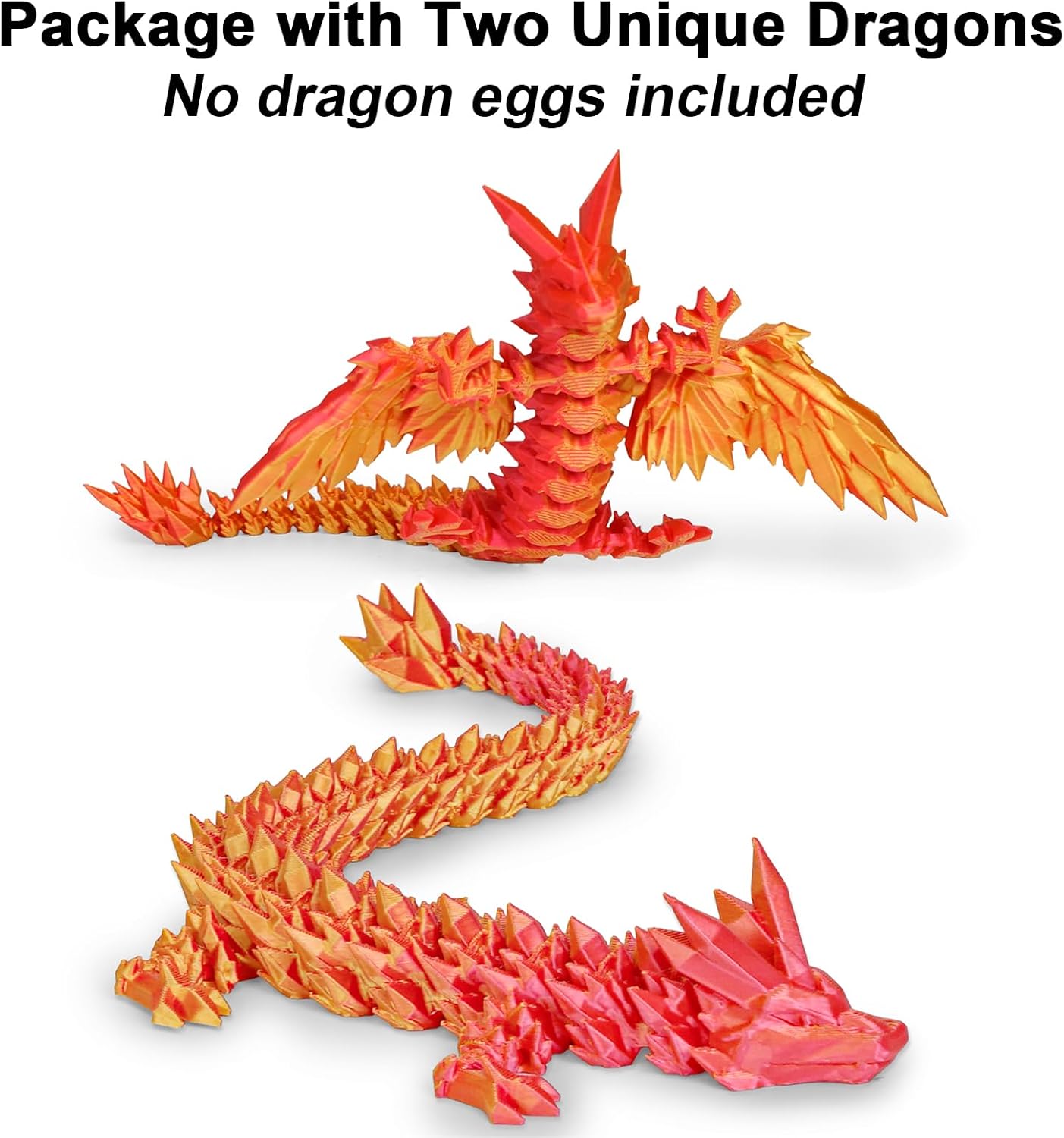 12“Crystal Dragon Without Wings & 9”Winged Articulated Dragon, 3D Printed Bulk Unique Funny Graduation Gifts for Kids, Executive Desk Fidget Toys Adults, Bath Pool water Toys (Gradient Orange-Red)