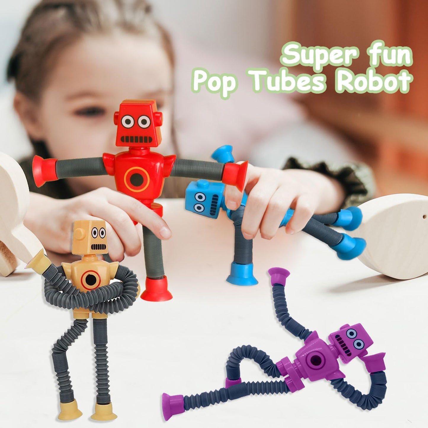Pop Tubes Robot Fidget Toys 12 Packs Telescopic Suction Cup Stretchy Robots Toys Autism Sensory Shape Changing Toys for Toddlers Kids Party Favors Summer Toys Boys Girls (12 Packs)