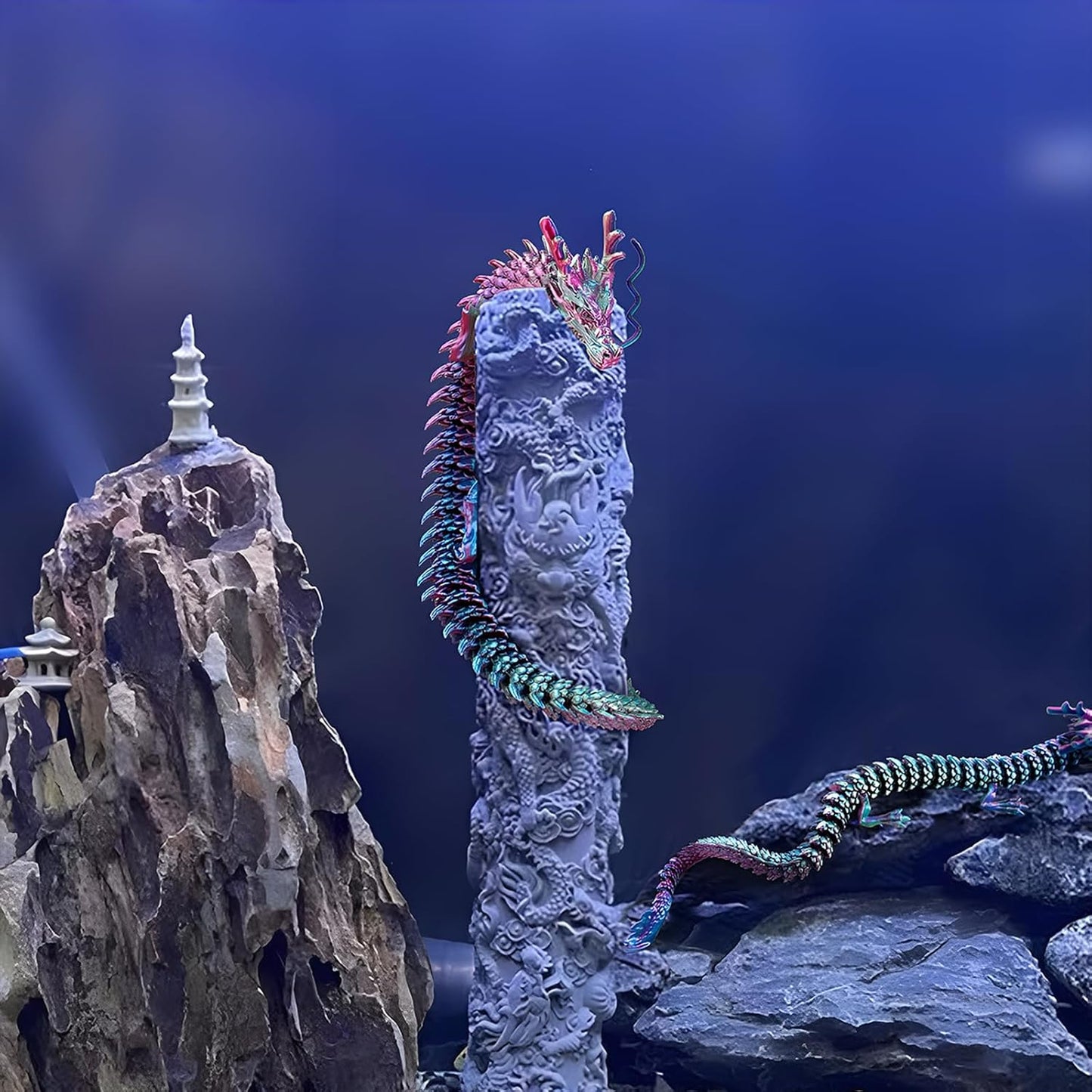 3D Printed Dragon Fidget Toy, 18in Surprise Mystery Dragon, Crystal Dragon Fidget Toy, Articulated Pye Dragon Fish/Display Cabinet/Home/Office Desktop Decor (Khaki Matte)