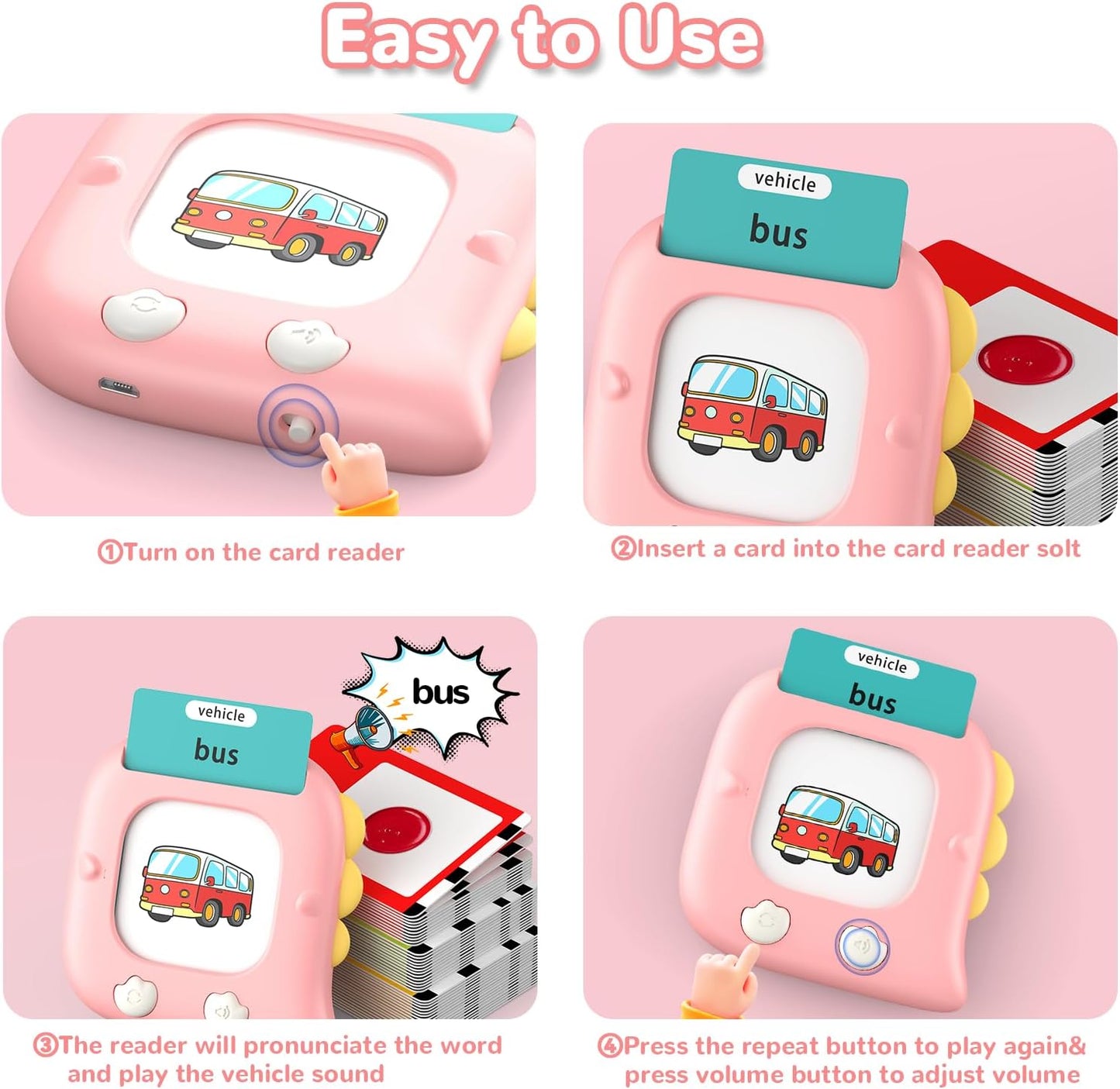 Kidzdo Toddler Talking Flash Cards with 560 Sight Word, Christmas Birthday Gifts for Ages 2-6 Girls, Autism Sensory Toys, Montessori Speech Therapy Learning Toys for 2 3 4 5 6 Year Old Kids, Pink