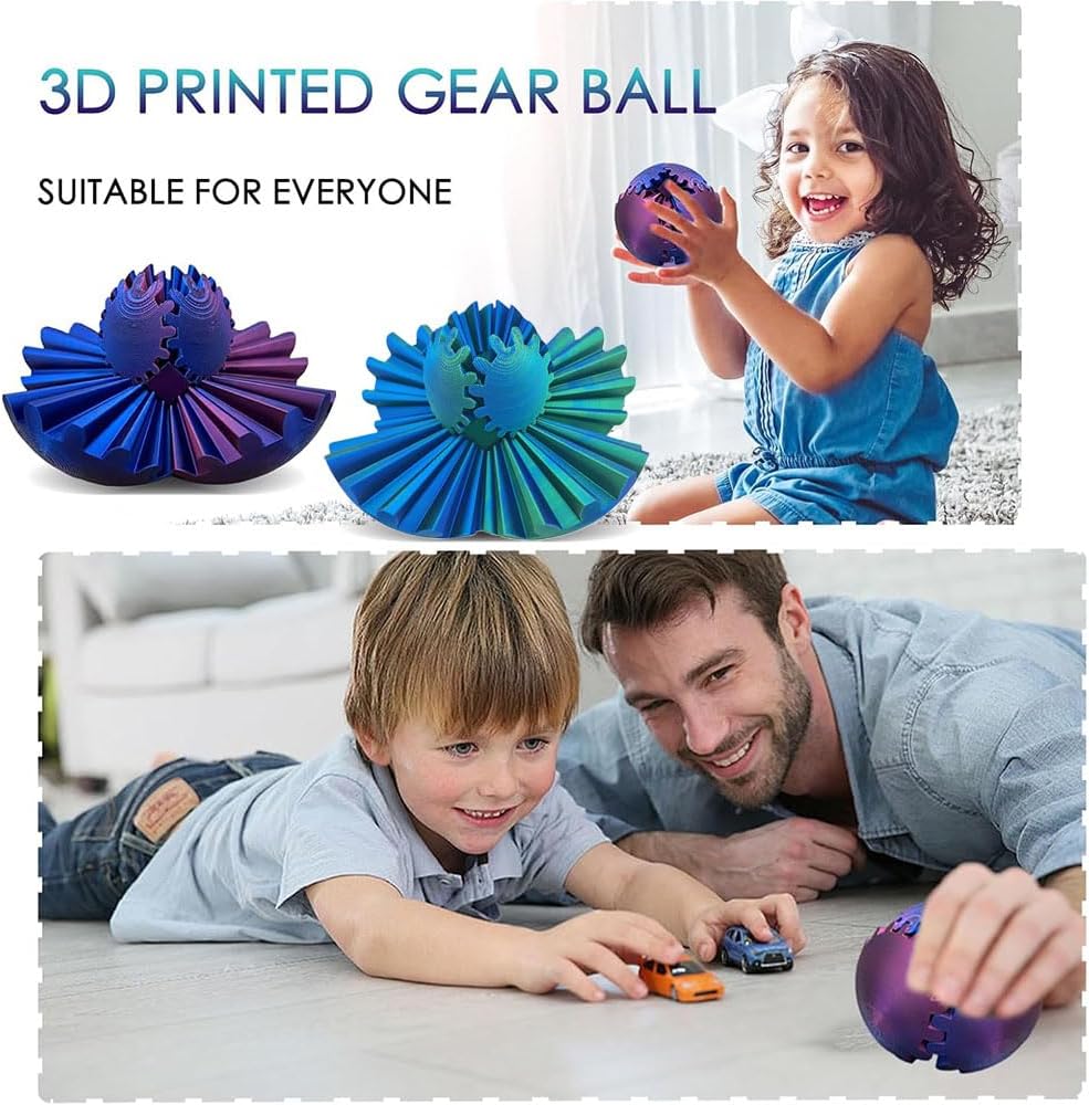 Gear Ball 3D Printed Gear Ball Spin Ball or Cube Fidget Toy, 2024 Gear Sphere, 3D Printed Gear Ball Spin Ball Gear Fidget Toy, Gear Ball Fidget Toy (Purple)