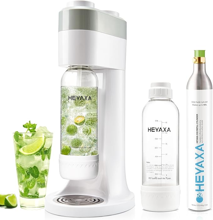 Sparkling Water Maker, Soda Maker Machine for Quickly Creating Refreshing Soda, Includes 2x BPA-Free 1L Carbonation Bottle, Compatible with 60L CO2 Carbonator (White, 1 L)