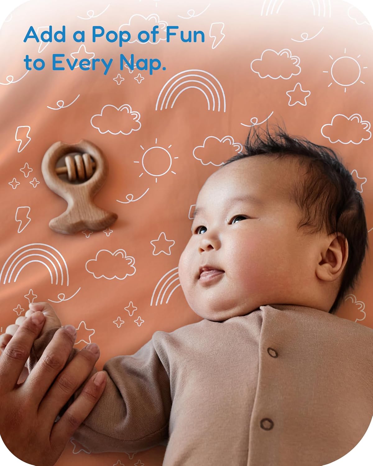 Pack and Play Sheets Fitted, Ultra Soft Orange Cloud and Rainbow Design, Breathable and Soothing, Hypoallergenic, 2 Pack for Baby Boys and Girls