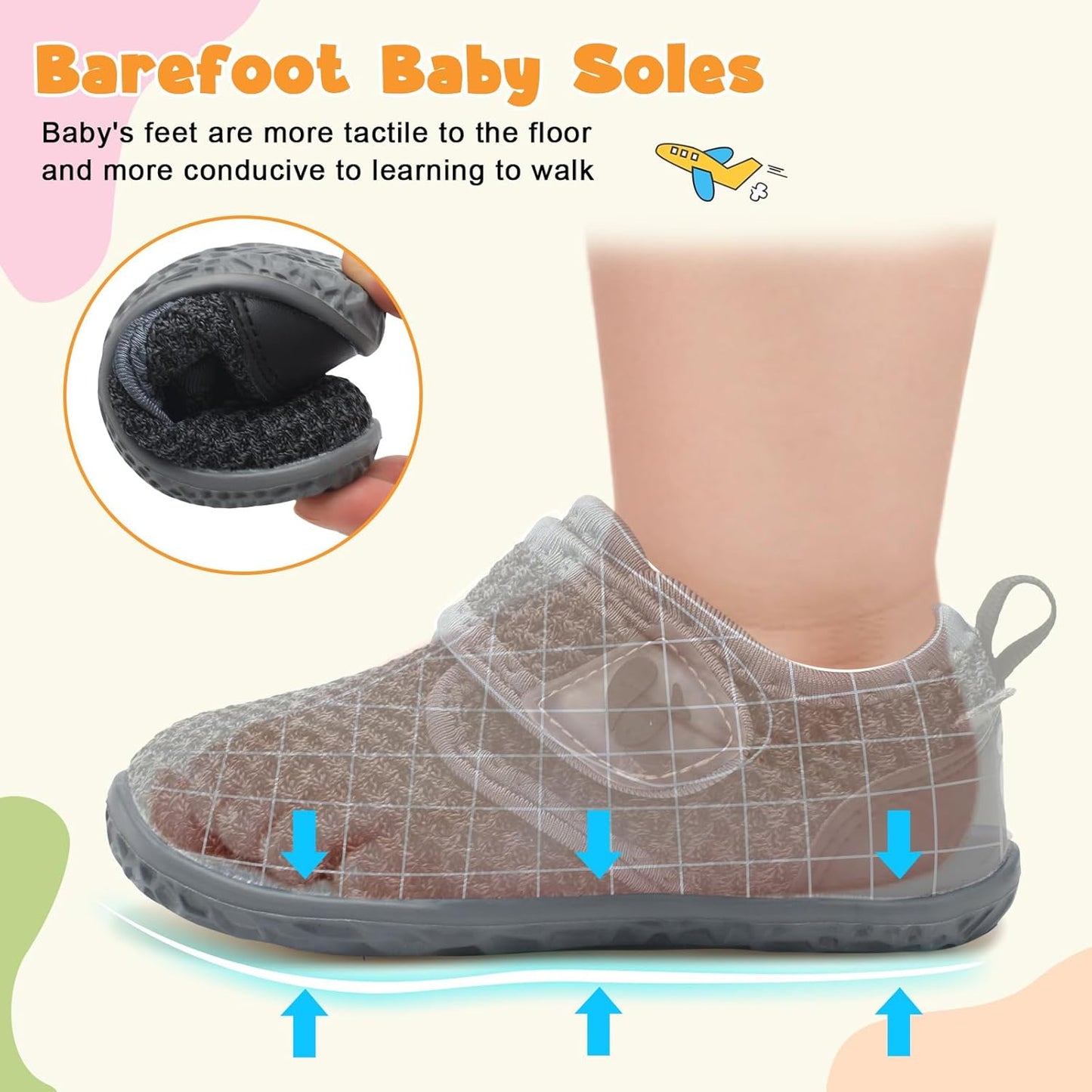 FEETCITY Baby Walking Shoes Barefoot Baby Shoes Infant Sneakers Newborn Crib Shoe Lightweight Flexible Slip On Shoe