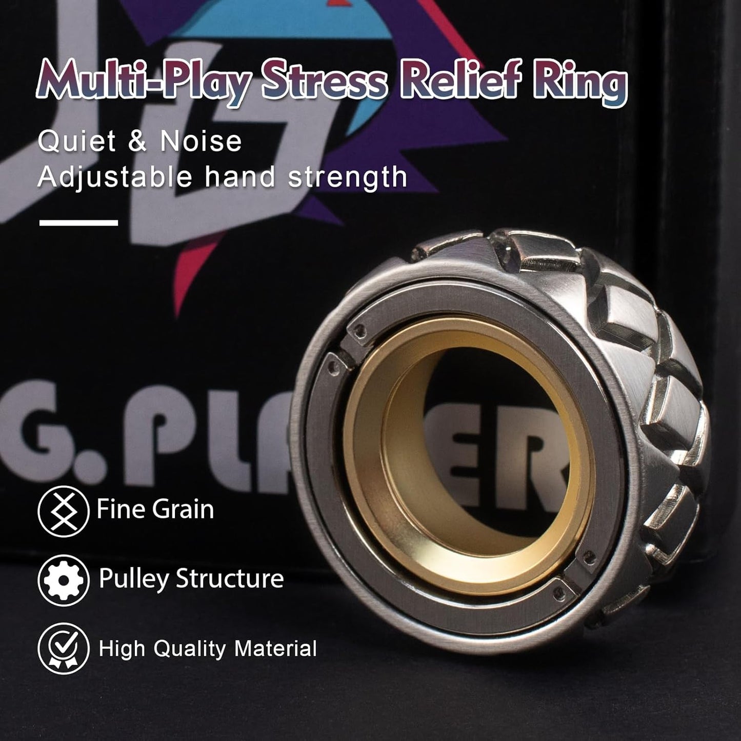 Metal Fidget Ring - Adjustable Spinner Ring Magnet Fidget Toys Adults, Office Desk Toys for Adults EDC Fidget Slider for Stress Relief & Anxiety (X)