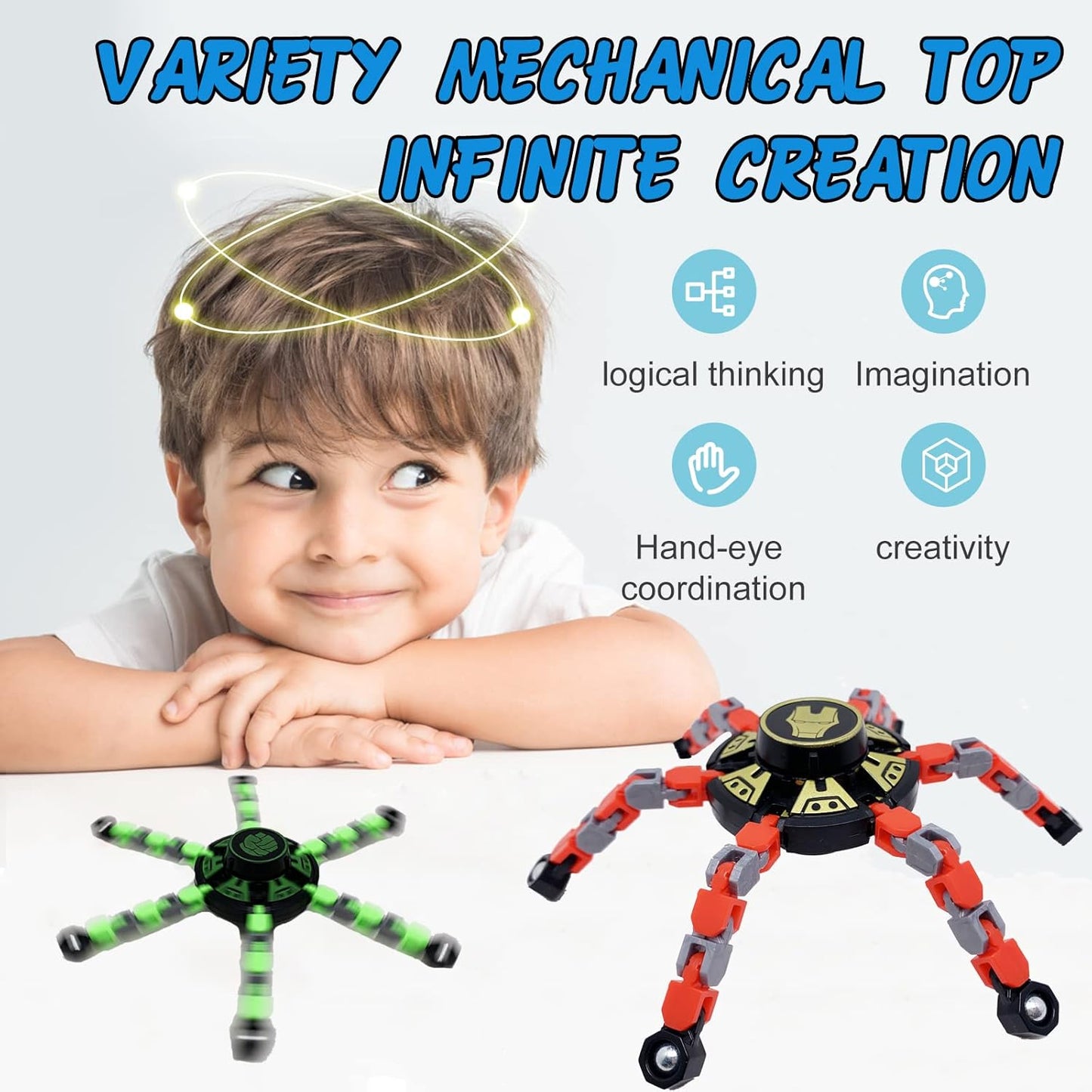 21Pack Fingertip Gyro Toy Fingertip Mechanical Top DIY Deformation Robot Metal Transformable Gyro Spinners Funny Finger Chain Robot Toy Fidget Spinners Stress Relief ADD ADHD Astium for Kids Adults