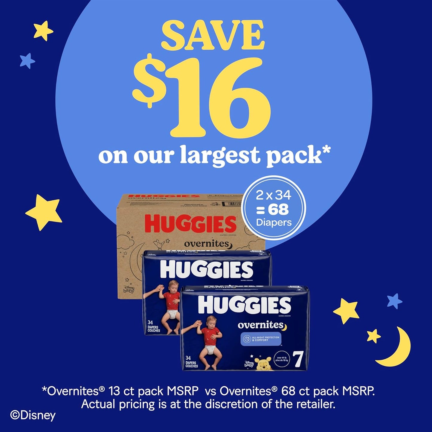 Huggies Overnites Size 7 Overnight Diapers (41+ lbs), 36 Ct, Packaging May Vary
